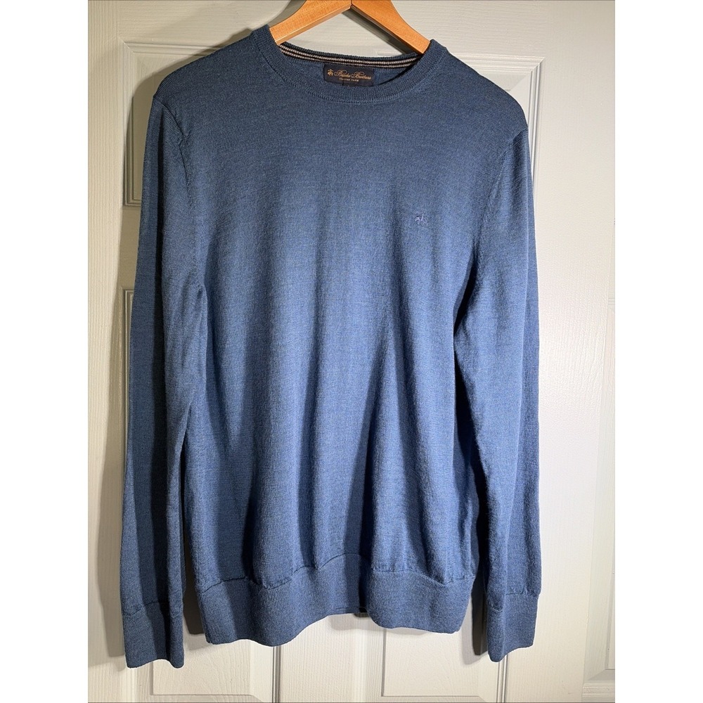 Brooks Brothers Sweater Mens Sz L Merino Wool Blue Italian Yarn Crewneck.